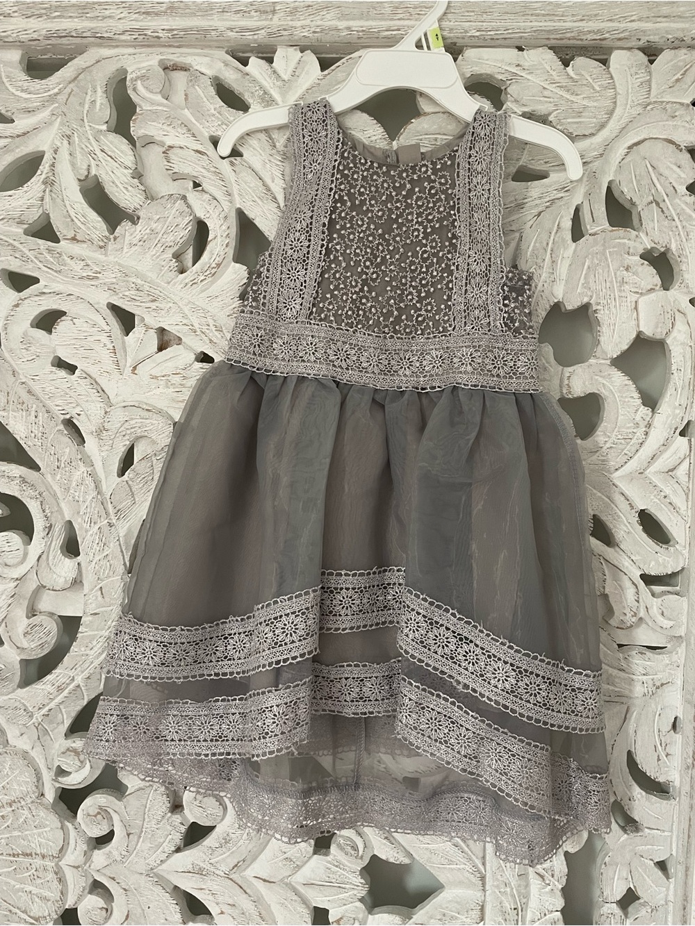 Trish Scully Embroidered Lace Overlay Dress in Light Gray 12/18 months